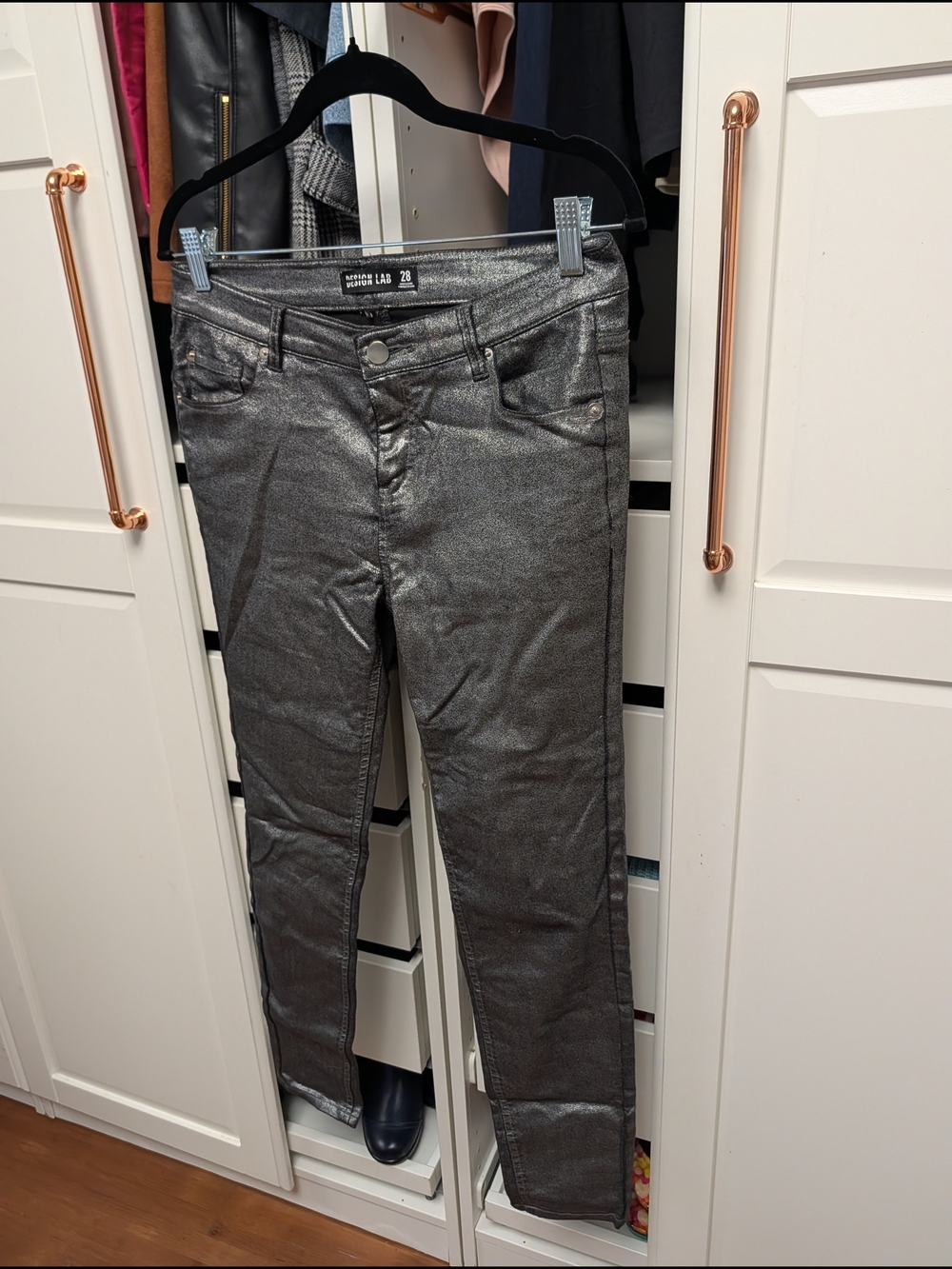 Design Lab Lord & Taylor Metallic Silver Skinny Jeans